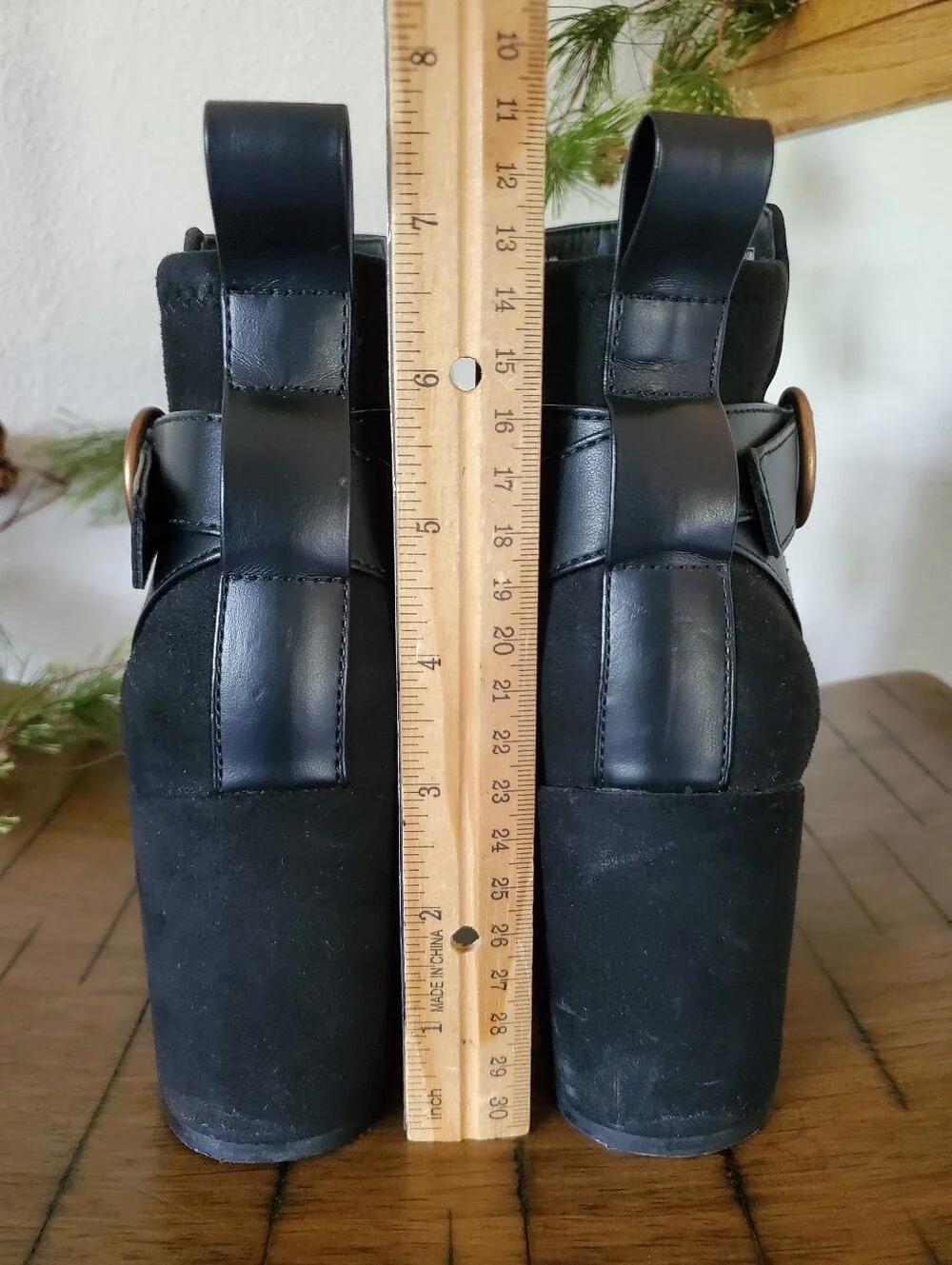 Vionic Tenley Square Toe Black Suede Ankle Booties Strap Buckle